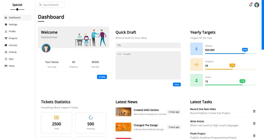 Image of Dashboard Profile Web
